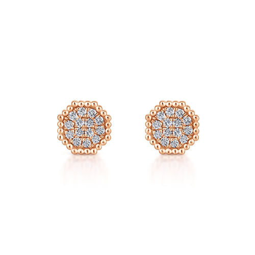 14K Rose Gold Octagonal Pavé Diamond Cluster Stud Earrings