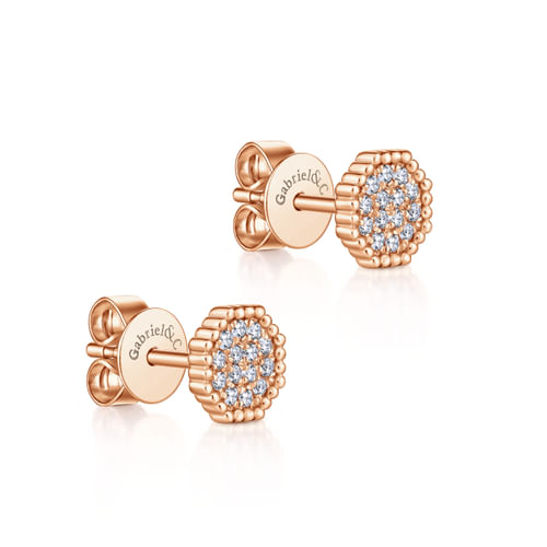 14K Rose Gold Octagonal Pavé Diamond Cluster Stud Earrings
