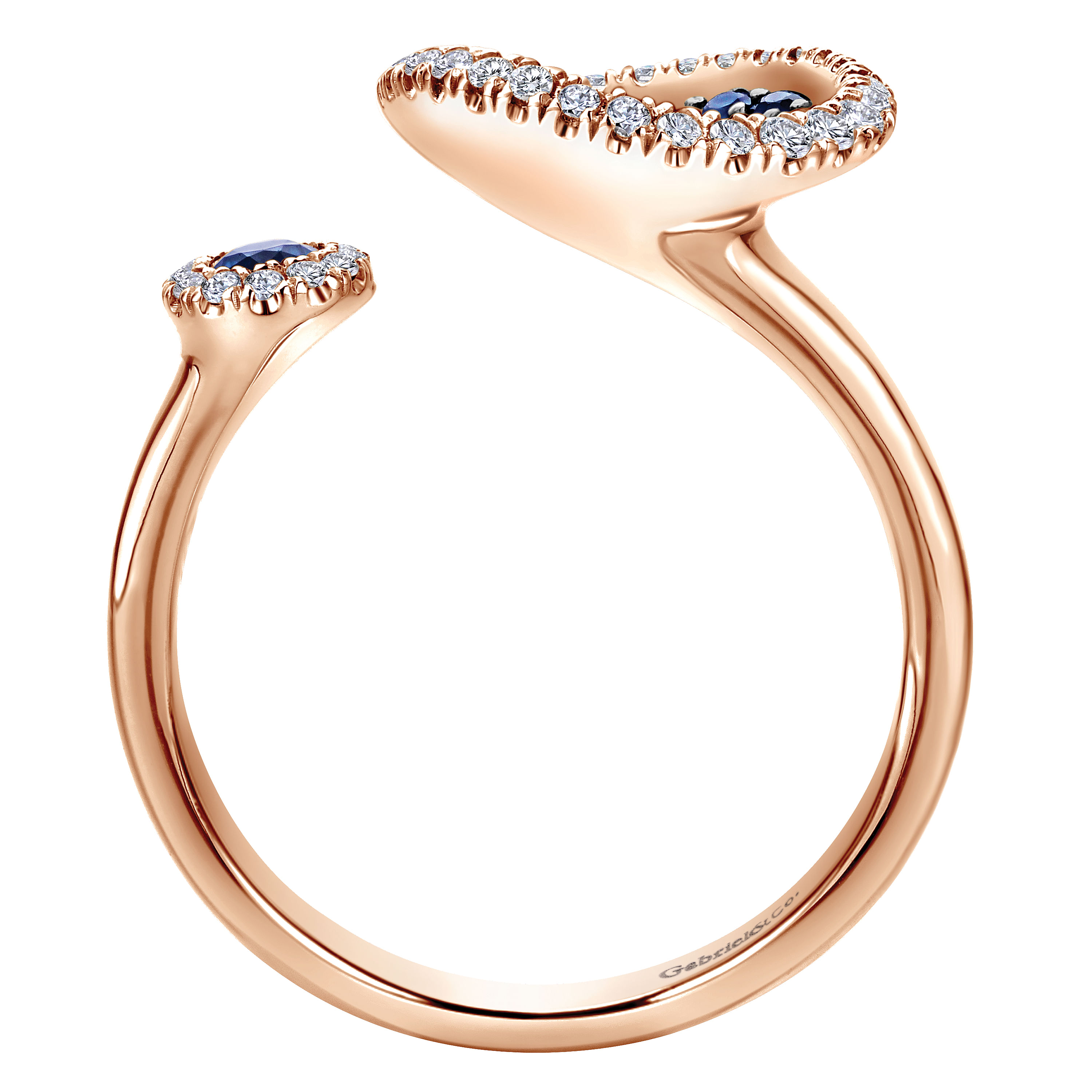 14K Rose Gold Open Asymmetrical Diamond and Sapphire Cluster Ring