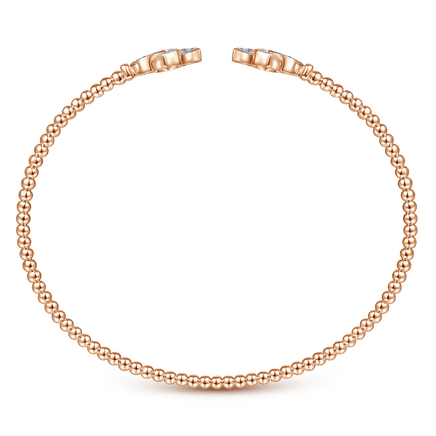 14K Rose Gold Open Bangle with Diamond Flowers