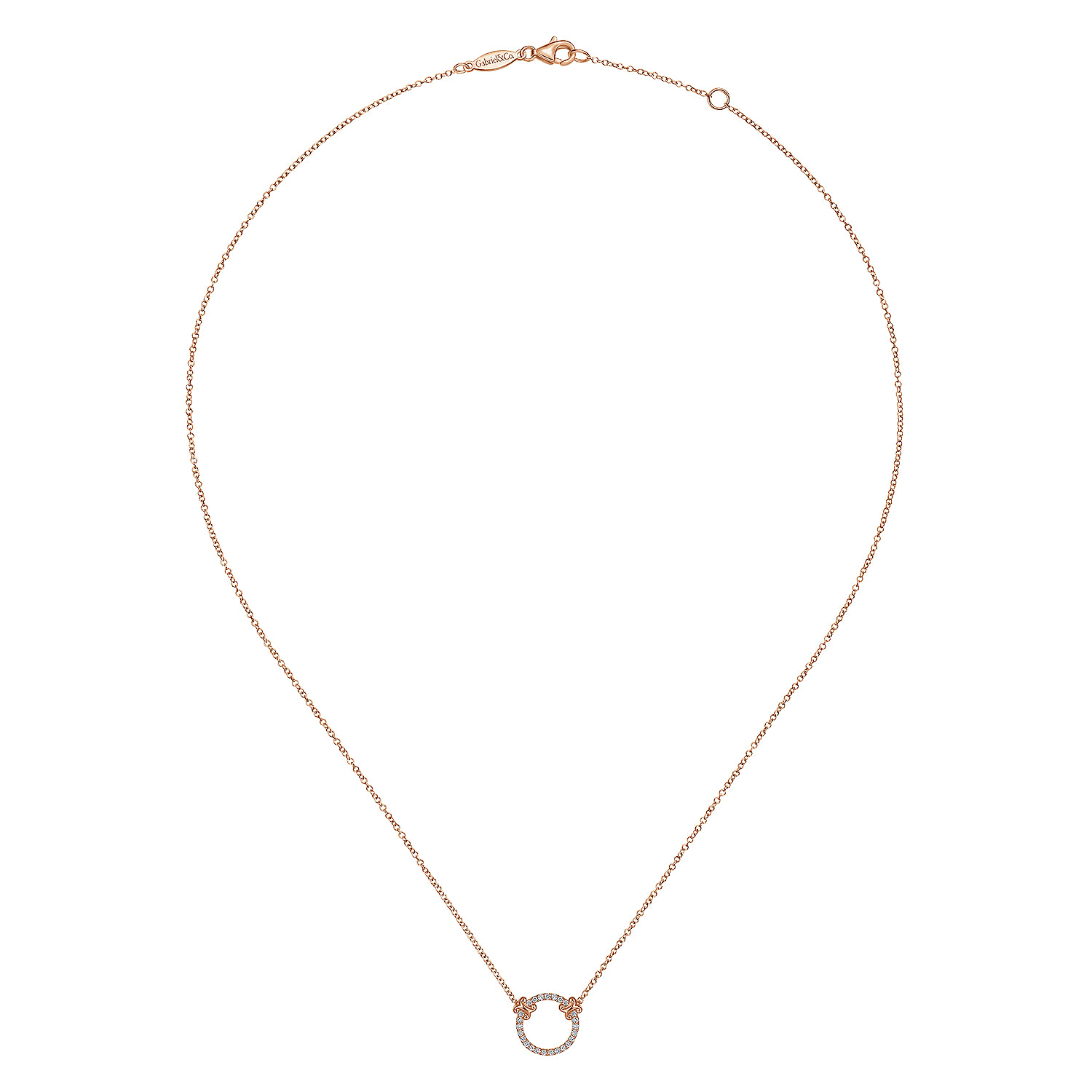 14K Rose Gold Open Diamond Circle Pendant Necklace