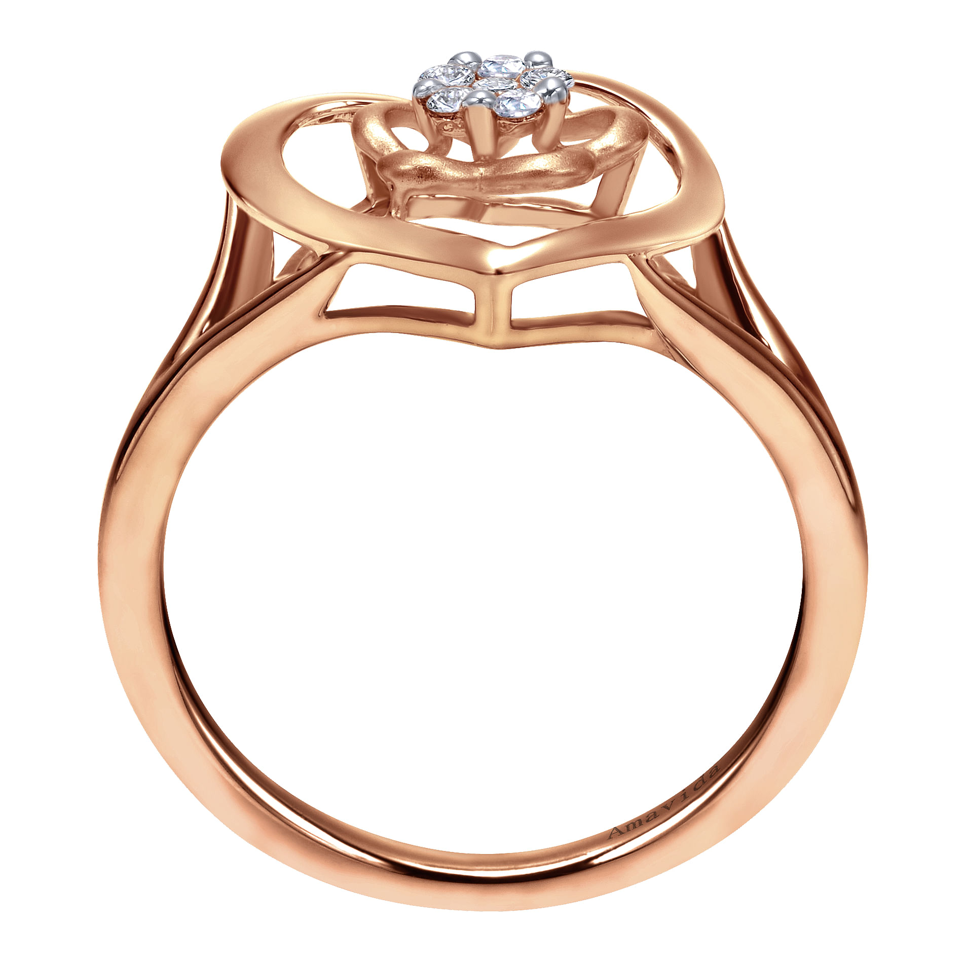 14K Rose Gold Open Heart Floral Diamond Cluster Ring