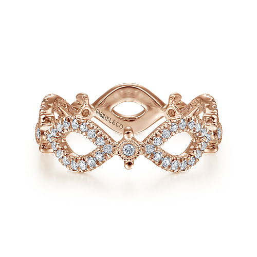 14K Rose Gold Open Link Diamond Station Ring