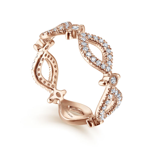 14K Rose Gold Open Link Diamond Station Ring