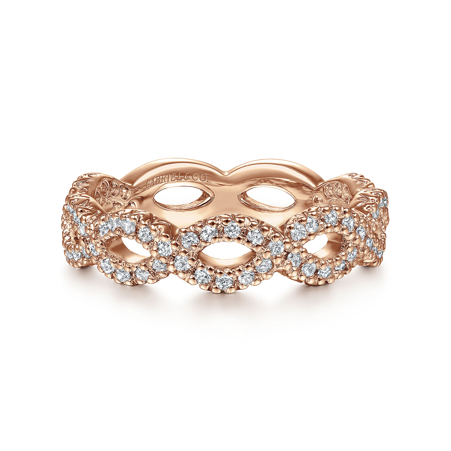 14K Rose Gold Open Twisted Diamond Stackable Ring