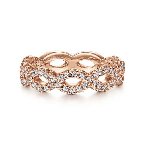 14K Rose Gold Open Twisted Diamond Stackable Ring