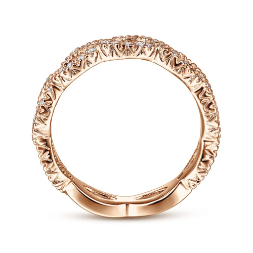 14K Rose Gold Open Twisted Diamond Stackable Ring