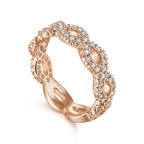 14K Rose Gold Open Twisted Diamond Stackable Ring