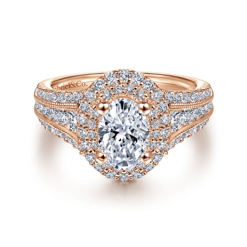 14K Rose Gold Oval Diamond Channel Set Engagement Ring