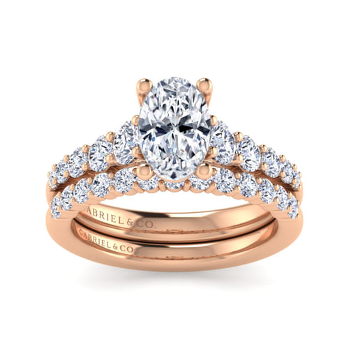 14K Rose Gold Oval Diamond Engagement Ring