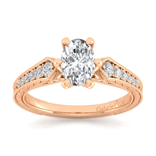 14K Rose Gold Oval Diamond Engagement Ring