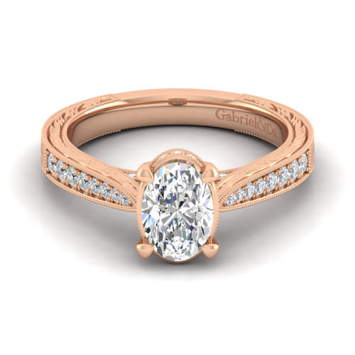 14K Rose Gold Oval Diamond Engagement Ring