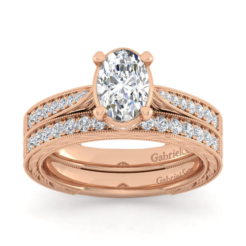 14K Rose Gold Oval Diamond Engagement Ring