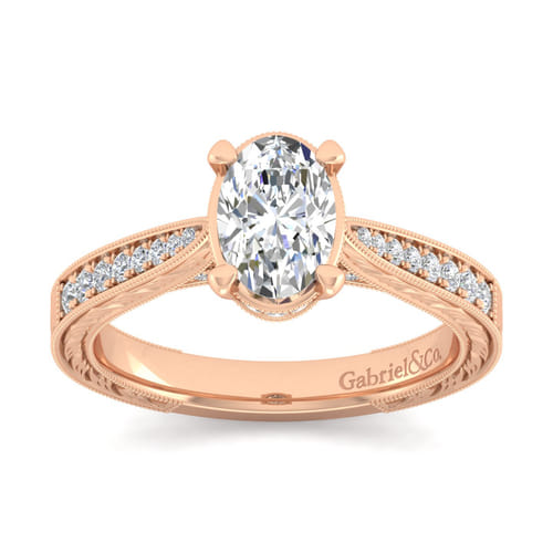 14K Rose Gold Oval Diamond Engagement Ring