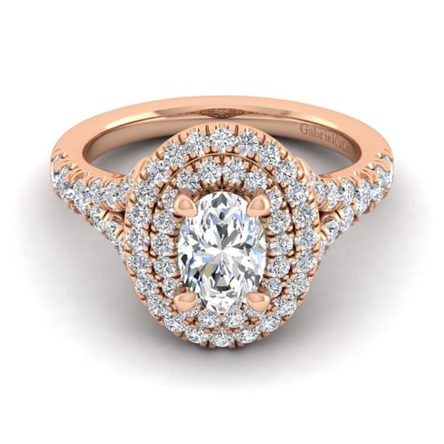 14K Rose Gold Oval Double Halo Diamond Engagement Ring