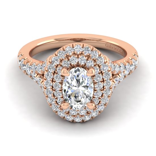 Gabriel - 14K Rose Gold Oval Double Halo Diamond Engagement Ring
