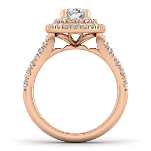 14K Rose Gold Oval Double Halo Diamond Engagement Ring
