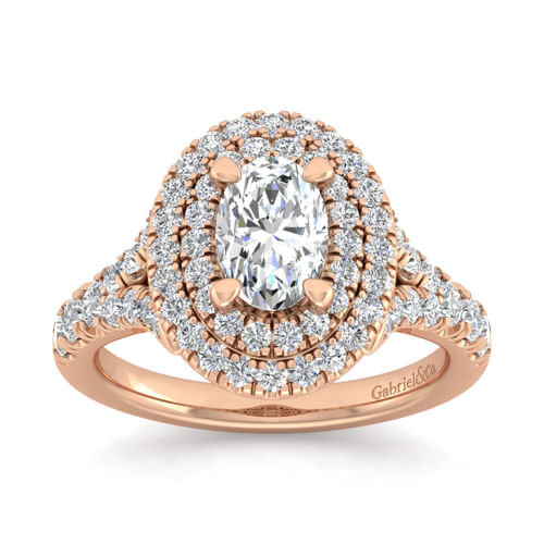 14K Rose Gold Oval Double Halo Diamond Engagement Ring