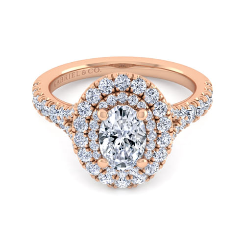 14K Rose Gold Oval Double Halo Diamond Engagement Ring