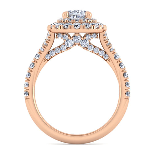 14K Rose Gold Oval Double Halo Diamond Engagement Ring