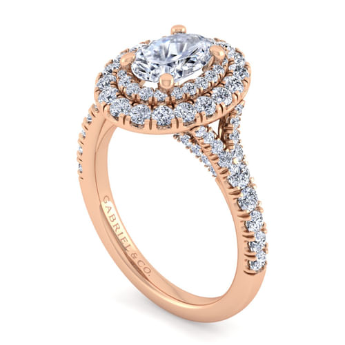 14K Rose Gold Oval Double Halo Diamond Engagement Ring