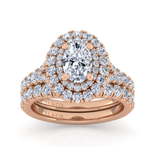 14K Rose Gold Oval Double Halo Diamond Engagement Ring