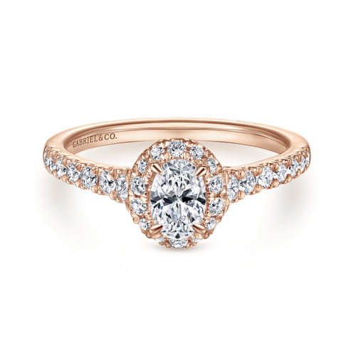 14K Rose Gold Oval Halo Complete Diamond Engagement Ring