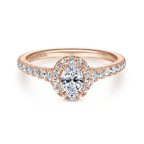 Gabriel - 14K Rose Gold Oval Halo Complete Diamond Engagement Ring