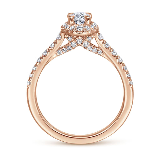 14K Rose Gold Oval Halo Complete Diamond Engagement Ring