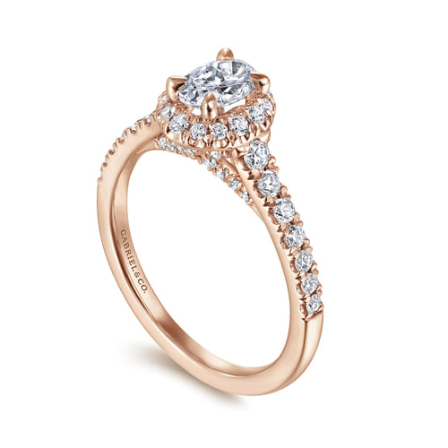14K Rose Gold Oval Halo Complete Diamond Engagement Ring