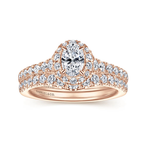 14K Rose Gold Oval Halo Complete Diamond Engagement Ring