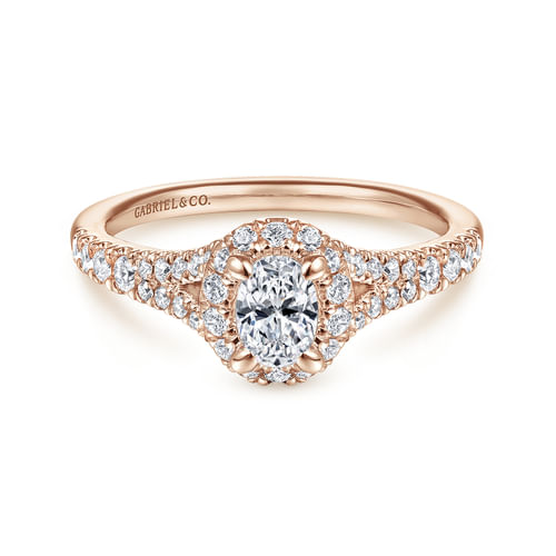 14K Rose Gold Oval Halo Complete Diamond Engagement Ring