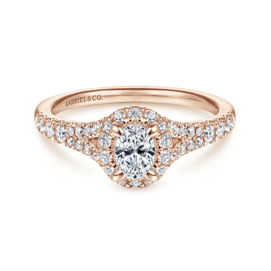 Gabriel - 14K Rose Gold Oval Halo Complete Diamond Engagement Ring