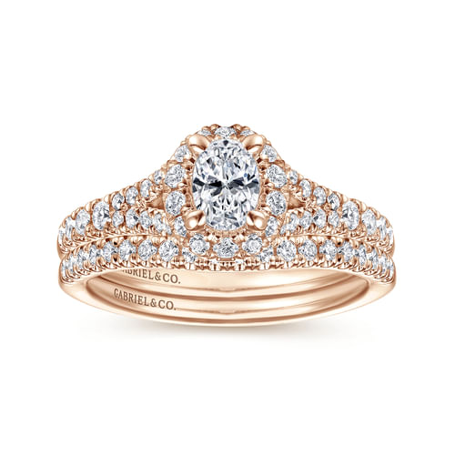 14K Rose Gold Oval Halo Complete Diamond Engagement Ring