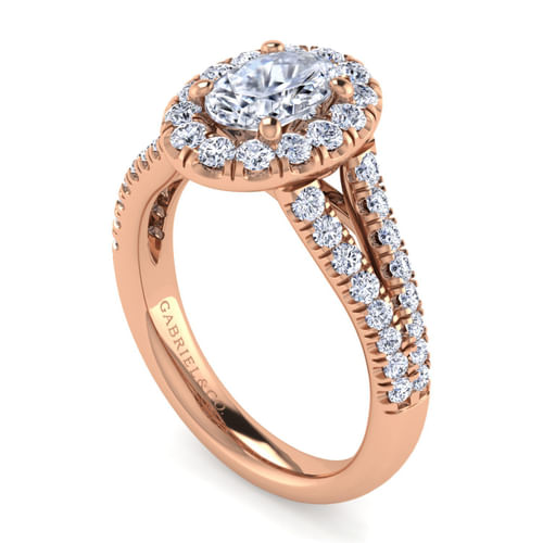 14K Rose Gold Oval Halo Diamond Engagement Ring