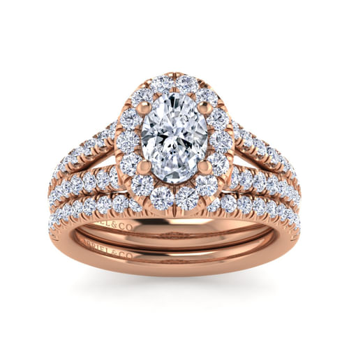 14K Rose Gold Oval Halo Diamond Engagement Ring