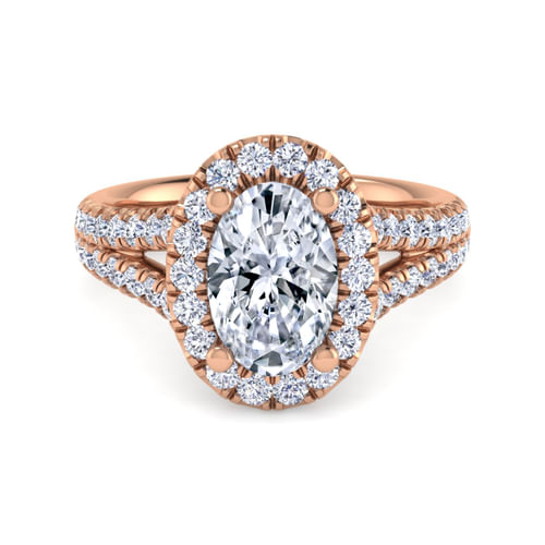 14K Rose Gold Oval Halo Diamond Engagement Ring