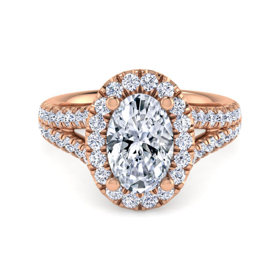 Gabriel - 14K Rose Gold Oval Halo Diamond Engagement Ring