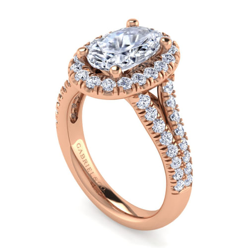 14K Rose Gold Oval Halo Diamond Engagement Ring