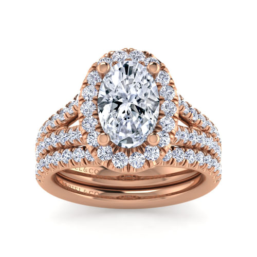 14K Rose Gold Oval Halo Diamond Engagement Ring
