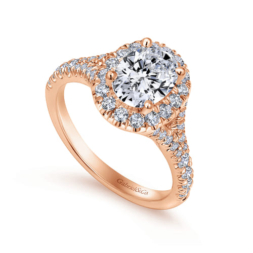 14K Rose Gold Oval Halo Diamond Engagement Ring
