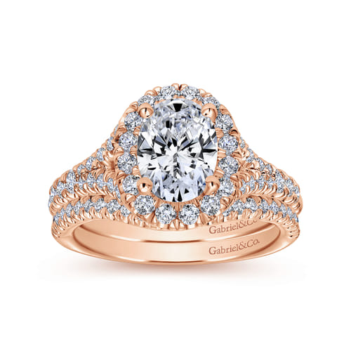14K Rose Gold Oval Halo Diamond Engagement Ring