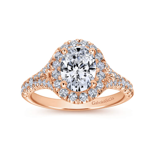 14K Rose Gold Oval Halo Diamond Engagement Ring