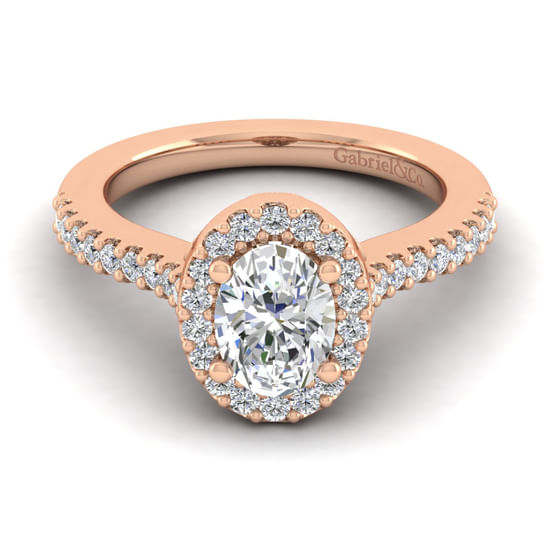 Gabriel - 14K Rose Gold Oval Halo Diamond Engagement Ring