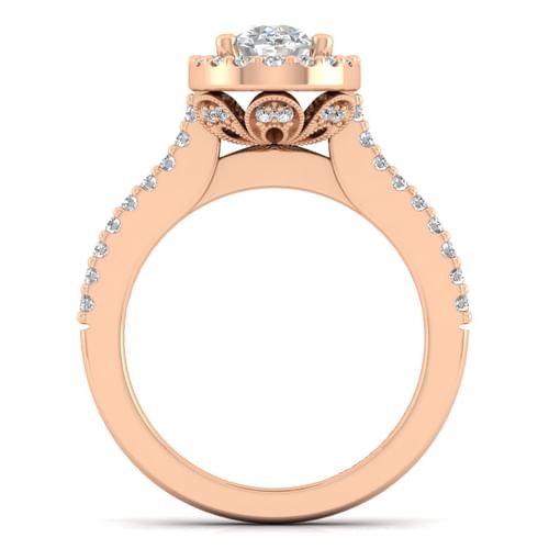 14K Rose Gold Oval Halo Diamond Engagement Ring