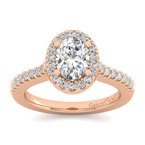 14K Rose Gold Oval Halo Diamond Engagement Ring