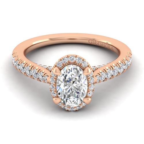 14K Rose Gold Oval Halo Diamond Engagement Ring