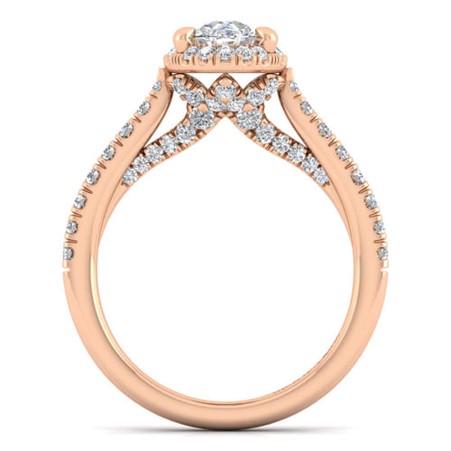 14K Rose Gold Oval Halo Diamond Engagement Ring