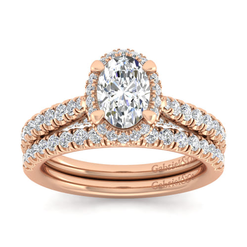 14K Rose Gold Oval Halo Diamond Engagement Ring
