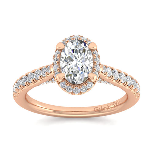 14K Rose Gold Oval Halo Diamond Engagement Ring